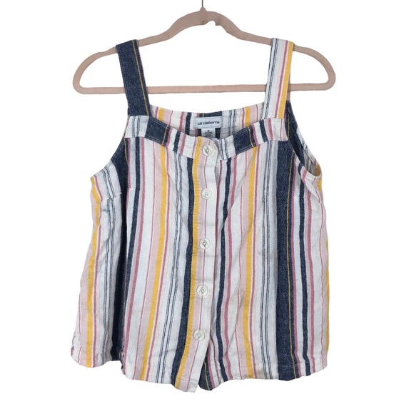 Liz Claiborne Tops - Liz Claiborne Linen Blend Cropped Tank Top, Button Front, Striped, Layer, SZ M